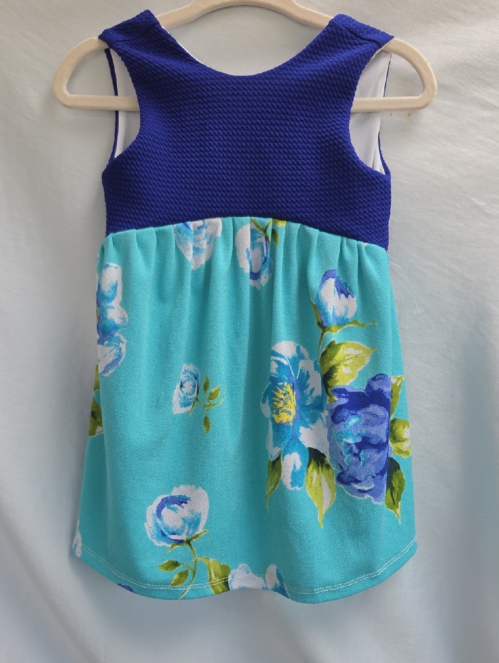 Toddler Girl Blue Floral Tank Dress - Swim Cover Up, Aqua Floral Skirt Sz 2